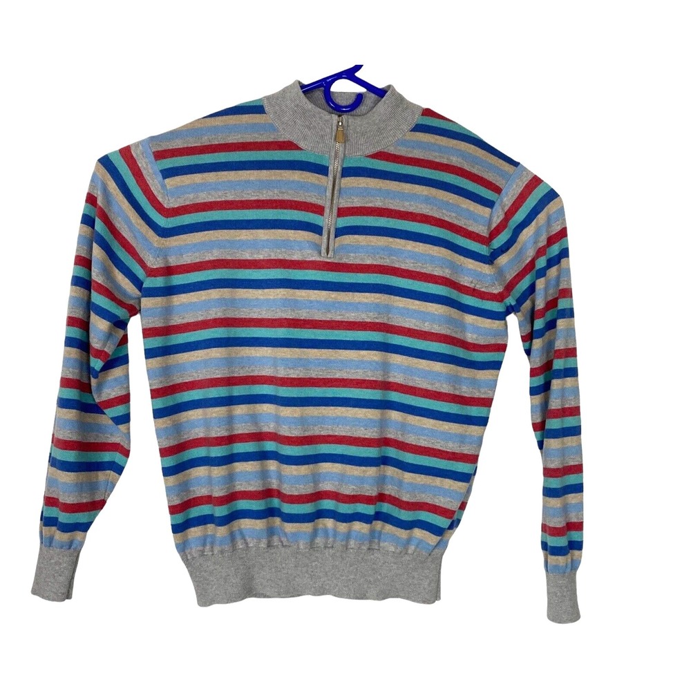 PETER MILLAR Men Silk Cashmere Pull Over Stripped Sweater Sz XL Multicolor 58-18